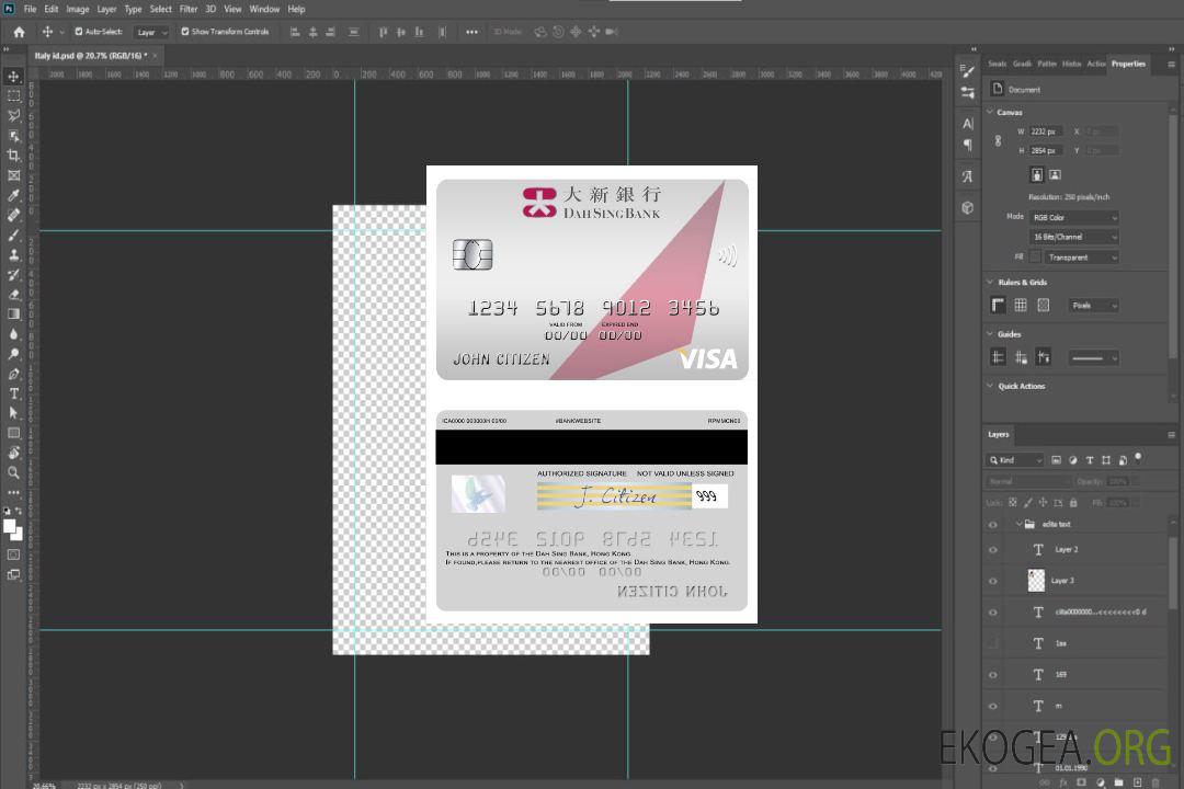 Carte visa de la Hong Kong Dah Sing Bank template Carte visa de la Hong Kong Dah Sing Bank template